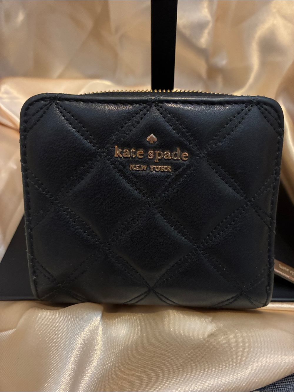 kate spade Black Quilted Leather Zip Wallet